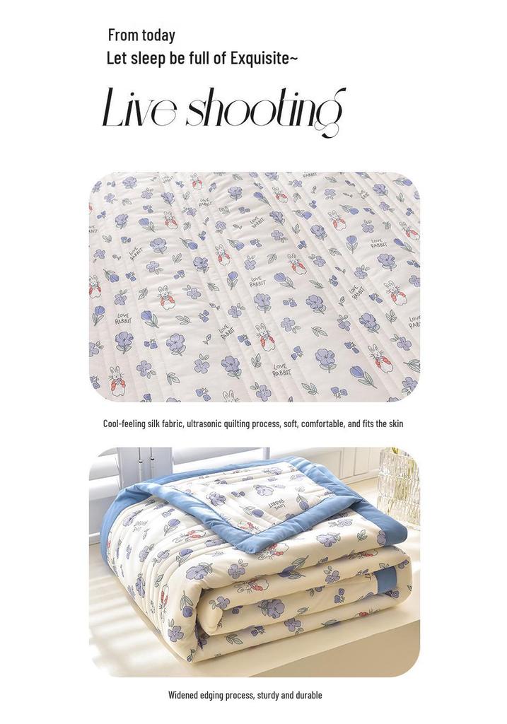Silk Cooling Summer Quilt - Lightweight, Thin, Skin-Friendly, Machine Washable, Ideal for Air Conditioning
