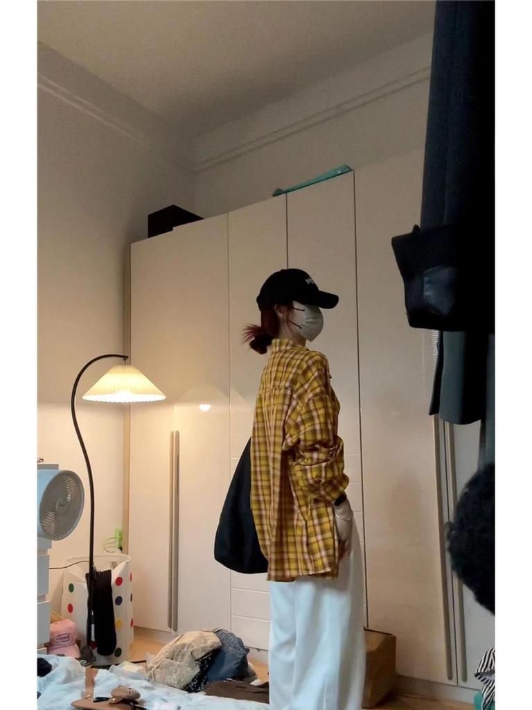Women's Retro Yellow Striped Plaid Shirt Jacket, Sun Protection, Mid-Length Top for Spring and Autumn