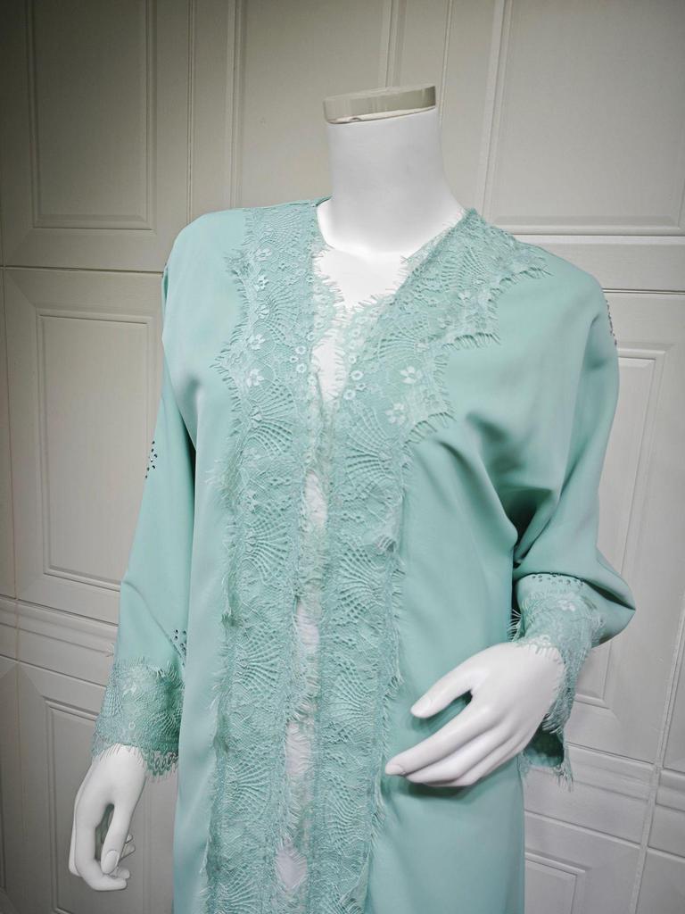 MQ214 Spitzen-Patchwork Langer Mantel - Bescheidene Abaya Robe für Muslimische Mode