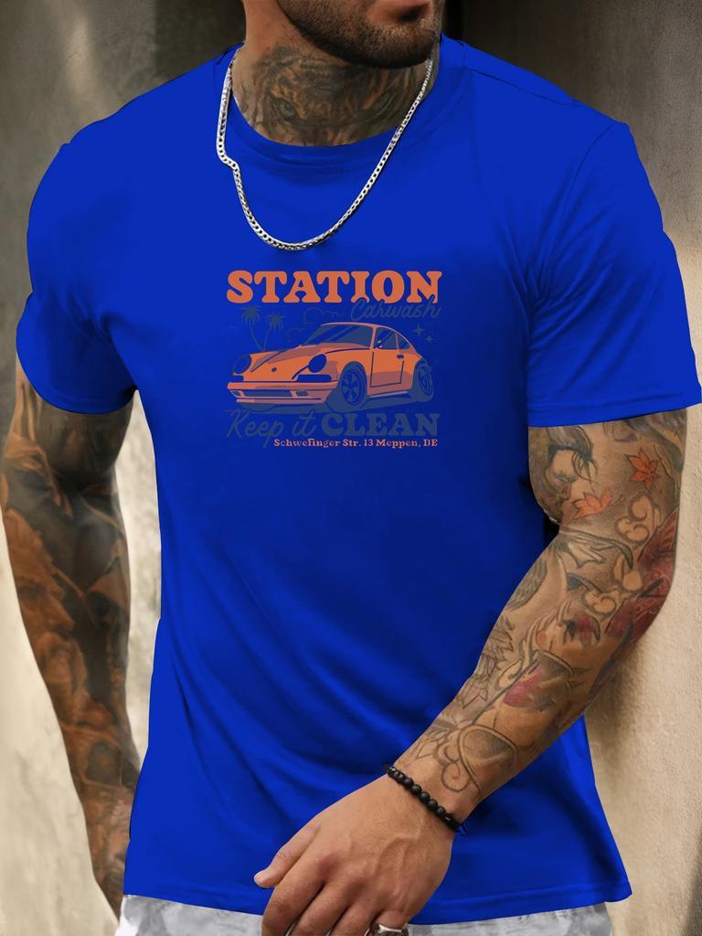 Short Sleeve TShirt Mens 100 Cotton Summer Round Neck White Carwash Station Graphic Print Casual Trendy Tee