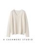 Women's Soft 100% Cashmere V-Neck Sweater - Loose Fit, Long Sleeve, Solid Color Knitwear for Autumn and Winter