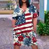 Summer Plus Size V Neck Short Sleeve Knee Pocket Gradient Print Casual Dress For Women