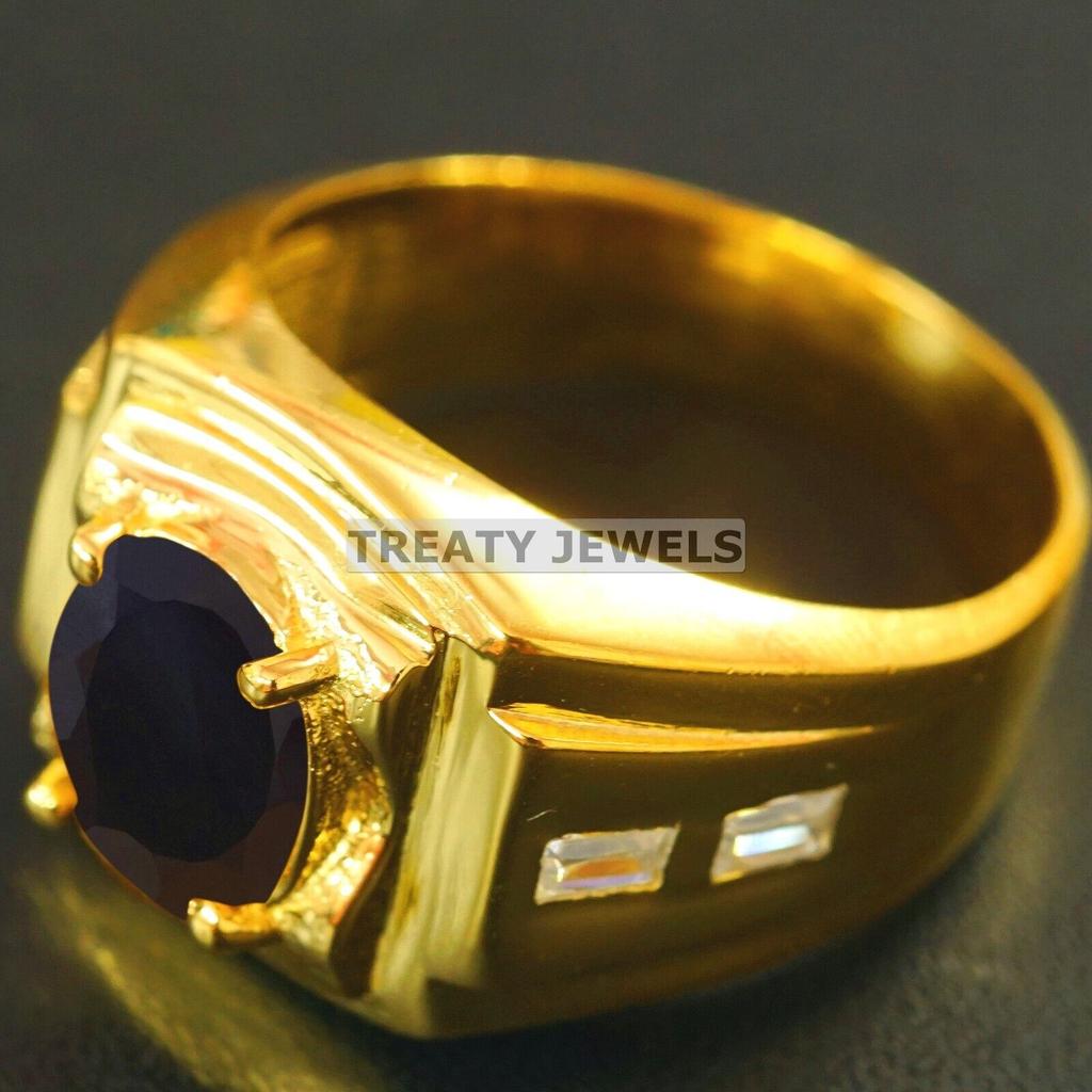 Black Onyx Oval Cut With 925 Silver Gold Plated Ring For Men's #A802 JL375666840896