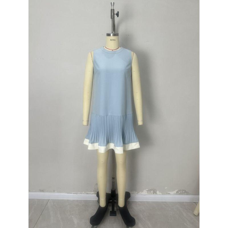 Fashion Style New Arrival Fashion Casual Loose Round Neck Sleeveless Ruched Dress Loose Pleated Dress