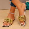 Large size flat bottom slippers female 2025 new square head rhinestone one word drag 43 yards cool slippers
