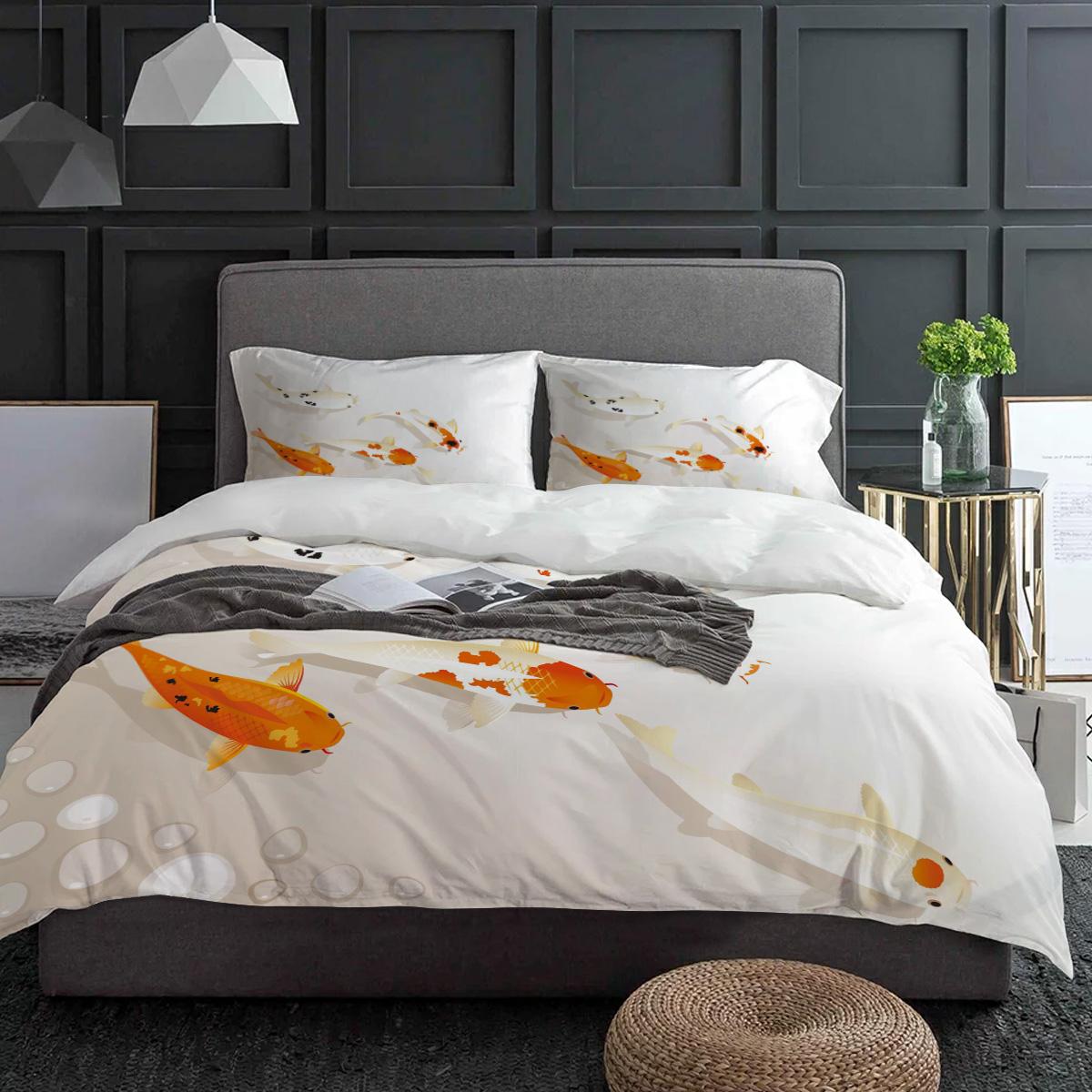 

Комплект постельного белья для пруда с карпами 3 предмета для мальчиков и девочек пододеяльник наволочка детский взрослый пододеяльник комплект для двуспальной кровати домашний текстиль EU single(135x200cm)