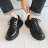 Black Round Toe Thick Sole Men's Leather Shoes Comfortable Low Price New in Elegant High Quality Fashion 2025 Male Casual Shoe