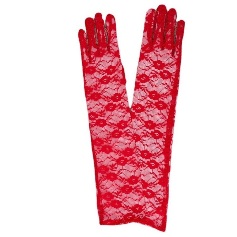 1Pairs Transparent Mesh Women Lace Gloves Floral Print Breathable Fishnet Gloves Elasticity Stretch Long Sexy Gloves