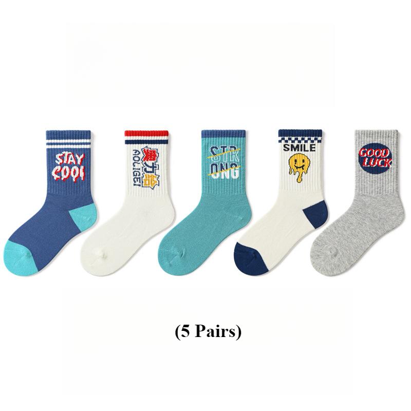 

5 Pairs of Cotton Socks for Boys and Girls Cartoon Children s Socks Spring and Winter 5-7 years old синій/білий