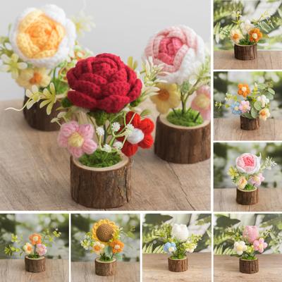 Flor de maceta tejida a mano con ganchillo Ramo de flores tejidas artificiales Flores eternas Regalos para el Día de la Madre San Valentín Cumpleaños