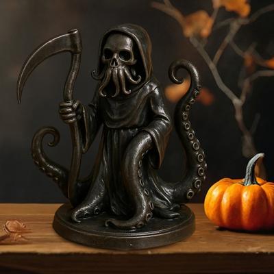 Halloweenowy Posąg Grim Reapera Ośmiornicy Gotycka Czarna Szata Figurka Szkieletu Dekoracja na Imprezę Świąteczną Ornament Szkieletu z Mackami Ośmiornicy