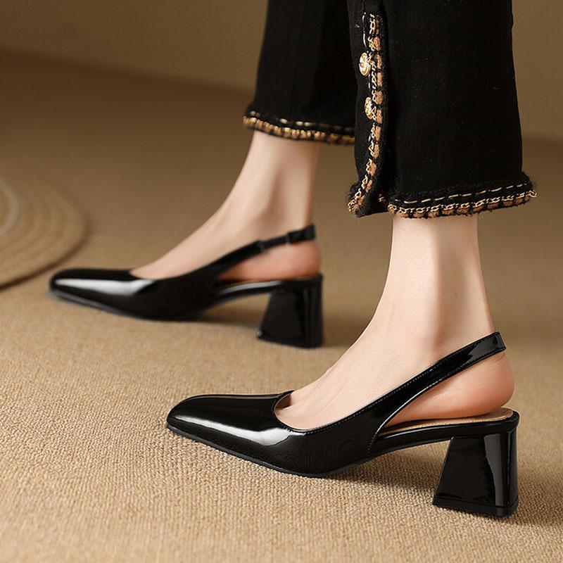 Square Toe Design Patent Leather Women Shoes Chunky Heels Summer Women's Pumps Slingbacks Candy Colors Sandals for Women WSH5310