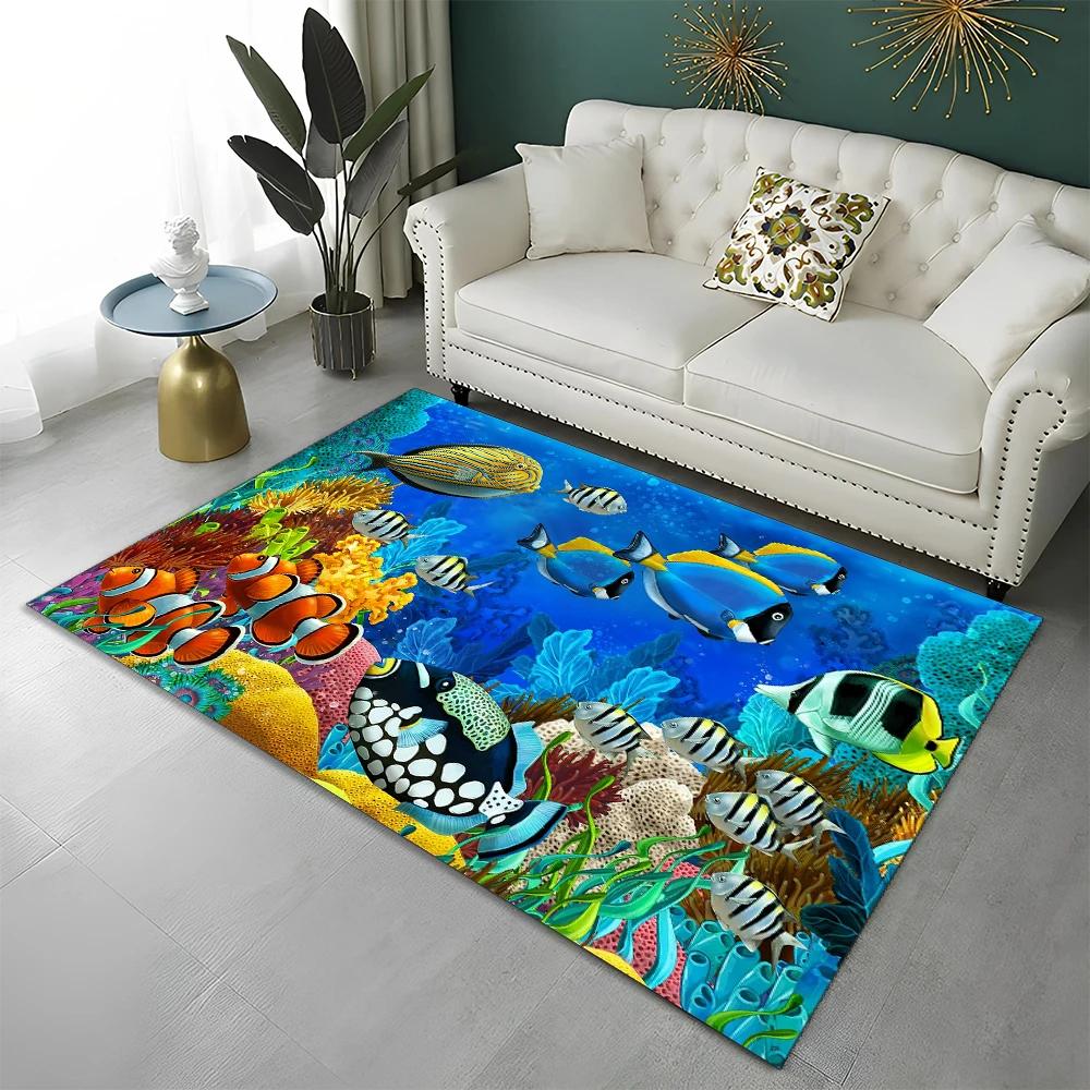 3D Underwater World Fish Carpet Ocean Animal Area Rug For Living Room Bathroom Decor Seabed Landscape Floor Mat Non-Slip Doormat