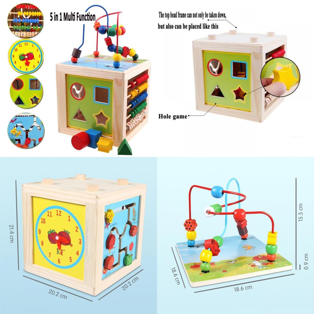 Premium 5 In 1 Wooden Multi-activity Cube Educational Toy For Kids And Babies