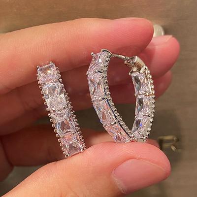 Orecchini ad anello per donna, intarsiati con gioielli geometrici in zircone, abito temperamento con gioielli popolari