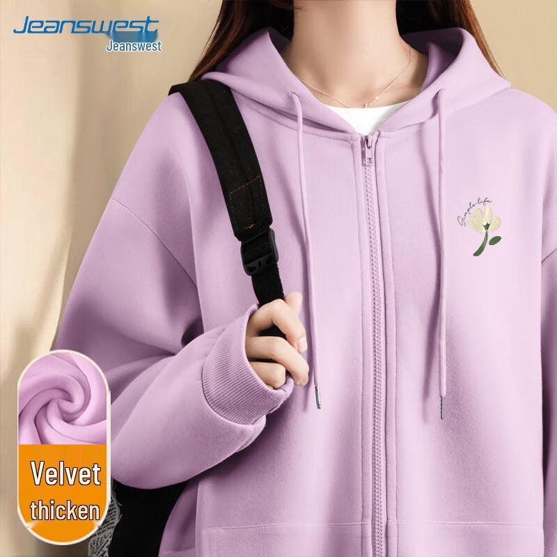JEANSWEST Unisex Plush-Lined Small Flower Print Hoodie