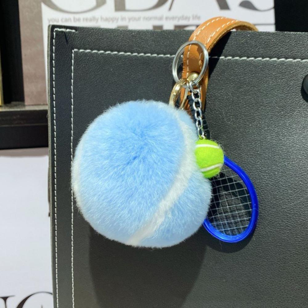 Creativity Cute Tennis Keychain Key Accessories Cartoon Ball School Bag Pendant Simple DIY Tennis Fur Key Chain For Girl Gift