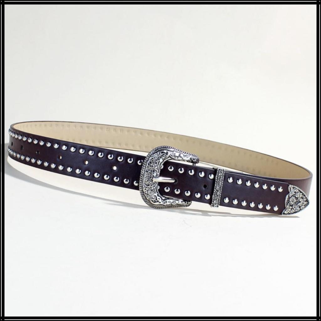 [White Fang] Belt Buckle Rivet Retro Punk Hip Hop Stylish Men's Women's BTA362 (Black)