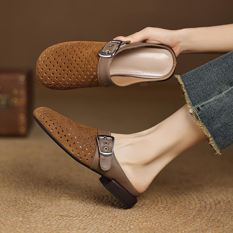 Fashion 2025 New Summer Slippers Cover Toe Fashion Hollow Out Sandals Women Shoes Zapatos De Mujer Ladies Shoes Mesh Mules Suede Shoes