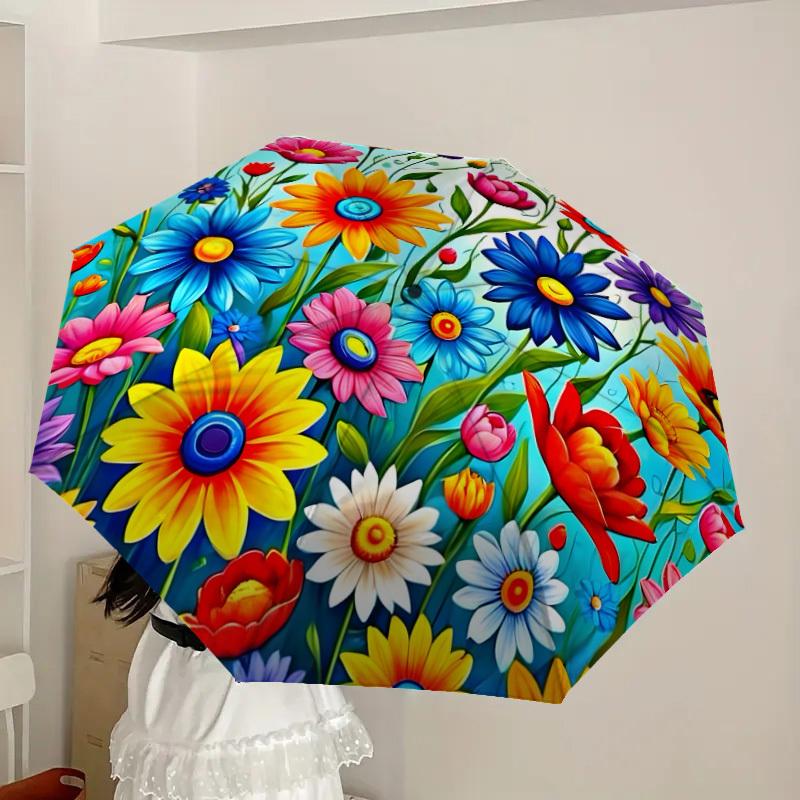 1pc Colorful Spring Floral Pattern Umbrella with Plastic Handle,Suitable for All Seasons Home Travel Outdoor UmbrellaDD1693