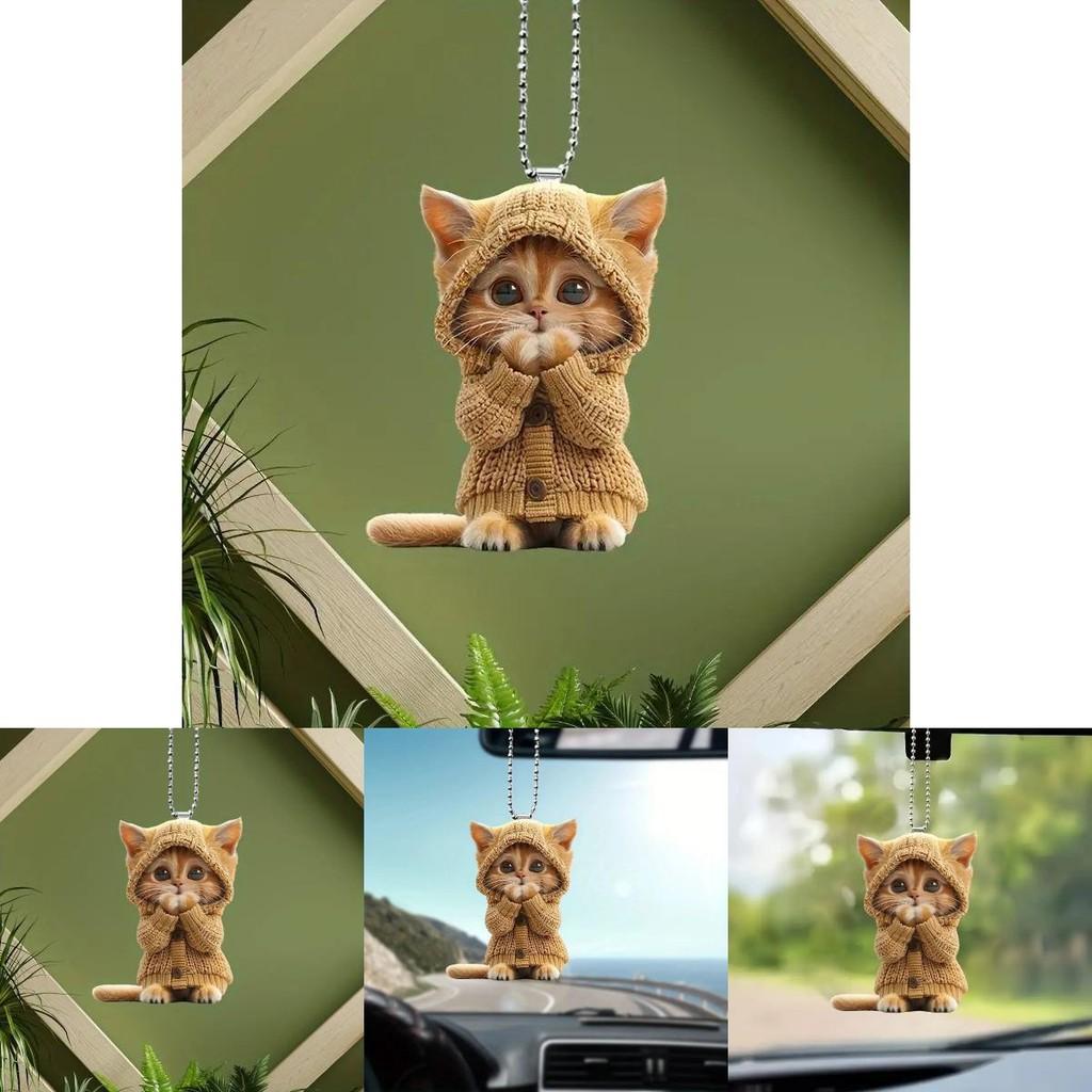 Cat Acrylic Car Accessory With Christmas Tree Decor For Auto Interior Decoration