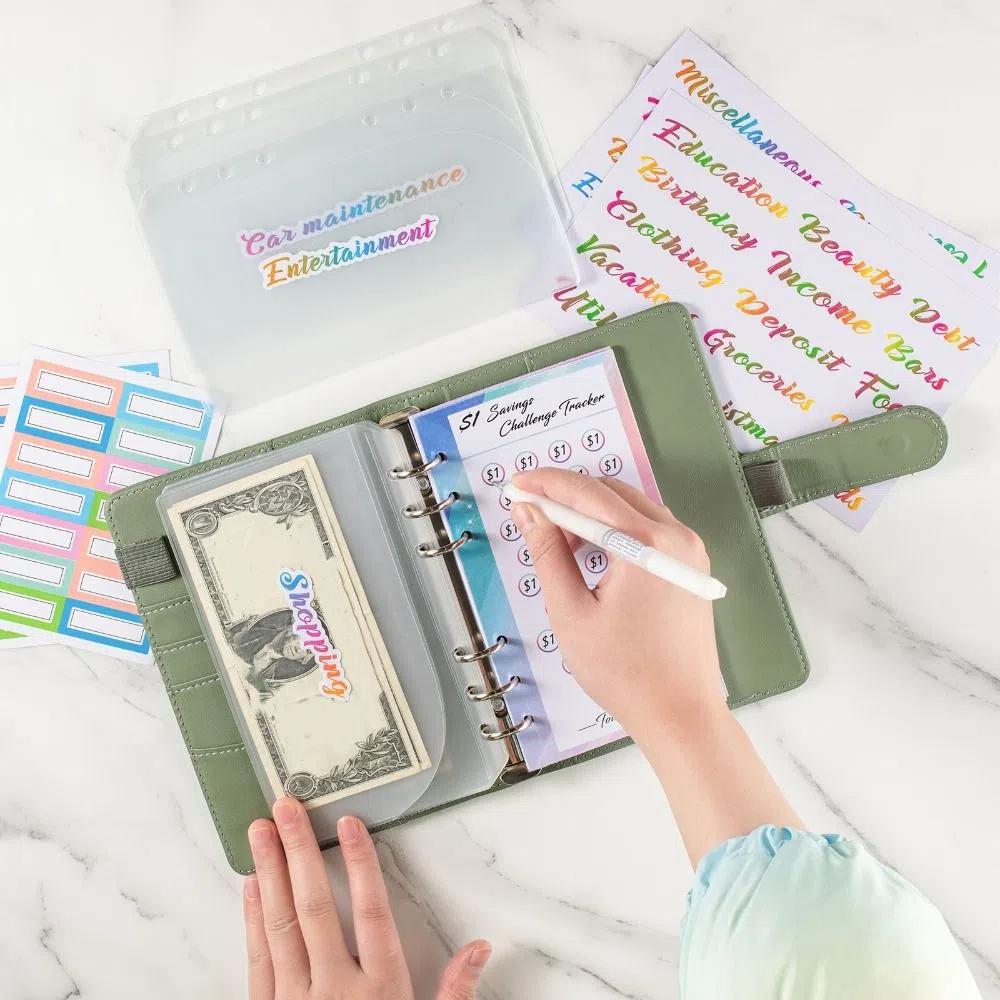 PU Leather Envelope Challenge Binder Challenging Refillable Money Saving Binder Loose-leaf Savings Handbook