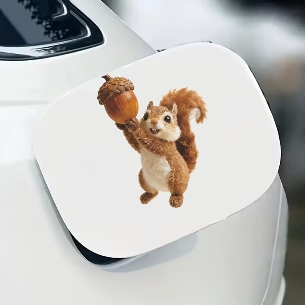 Cartoon Painted 3D Realistic Squirrel Car Fuel Tank Beautification Decoration Sticker