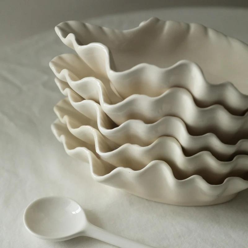 Three-dimensional Shell Plate Cream Retro Ceramic Plate Fruit Snack Plate Dinner Tray Dish Set Jewelry Storage Dish Tableware