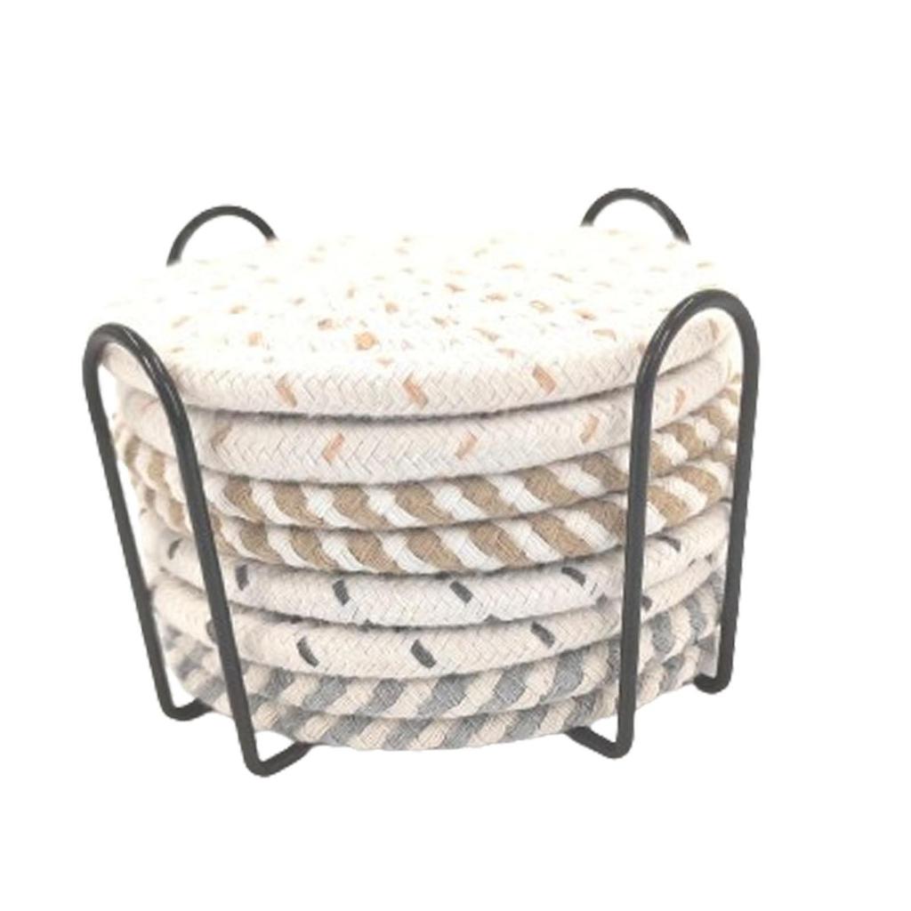 8x Drink Coasters with Holder for All Cups Woven Coasters for Home Decor Desk Dining Room Living Room Housewarming Hostess Gifts