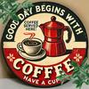 Vintage Round Coffee Metal Sign Retro Aluminum Wall Art Decor