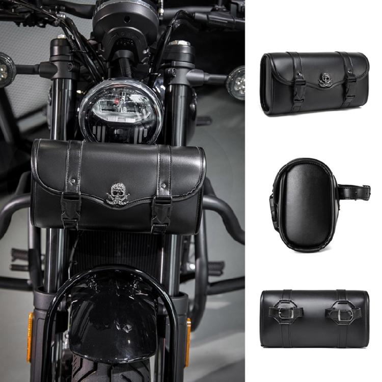 Skull Pattern PU Storage Pouch Motorbike Tool Bag Motorcycle Front Bag Front Fork Handlebar Bag Saddlebag