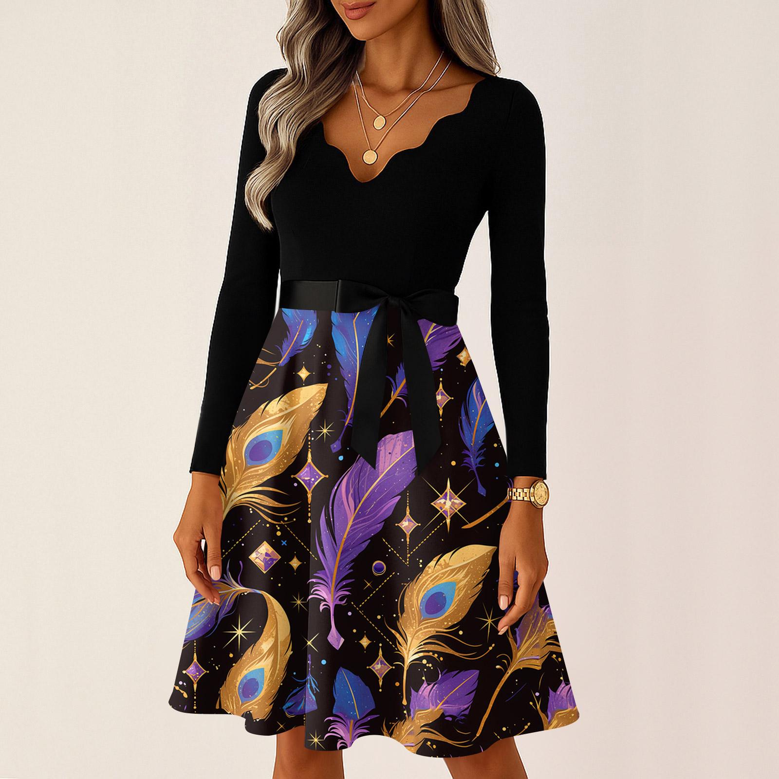 

Женское повседневное модное платье с V-образным вырезом и длинным рукавом с принтом в винтажном стиле XL арбуз красный