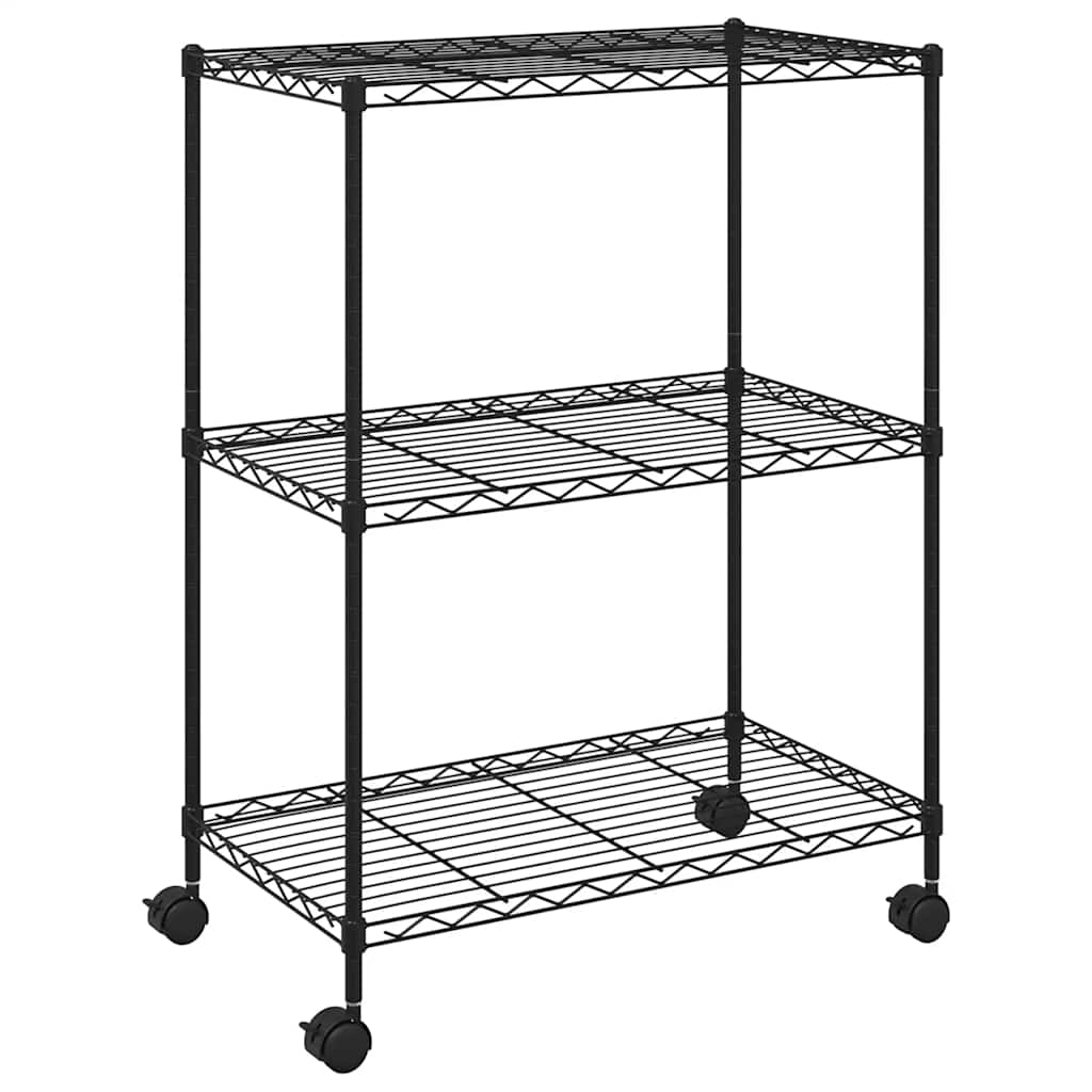 Storage Shelving Unit with 3 Shelves and Casters 60 x 35 x 81 cm Black 150 kg Capacity