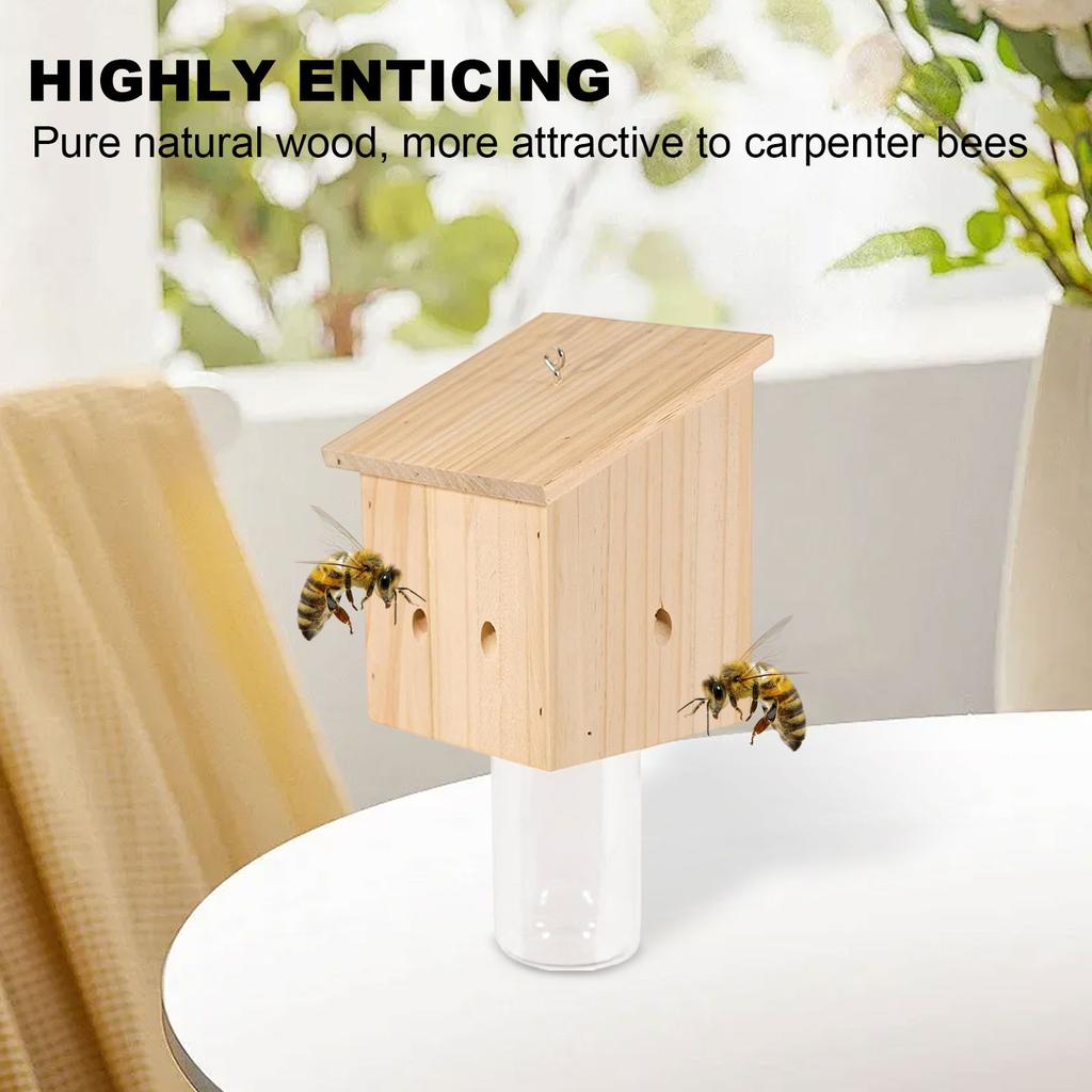 Wooden Suspended Bee Trap, Insect Bee Trap With Detachable Cover