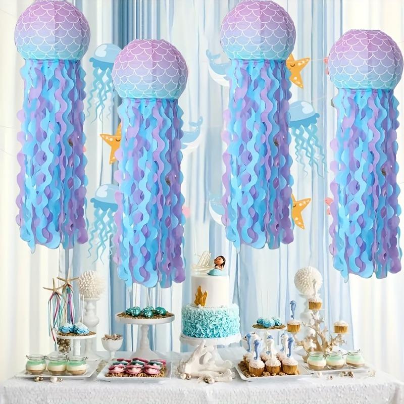 4pc Mermaid Jellyfish Paper Lanterns Hanging Decoration Pink Purple Blue Hanging Paper Lantern Birthday Wedding Party Decoration