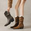 Fashion 2024 New Autumn Winter Women Boot Fashion Pleated Boots for Women Chunky Heel Mid-calf Boots Ladies Shoes Western Boots Retro