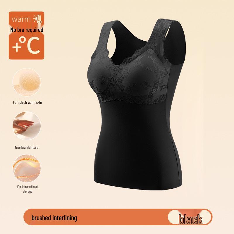 Women's Embossed Jacquard Warm Vest with Chest Pads - Fleece-Lined, Bra-Free Base Layer