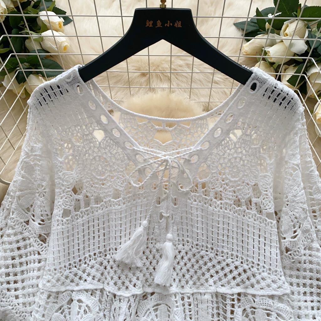 Dimanaf 2025 New Tees Summer Women Beach T-Shirt Basic Fashion Tops Lace Tees Casual Loose White