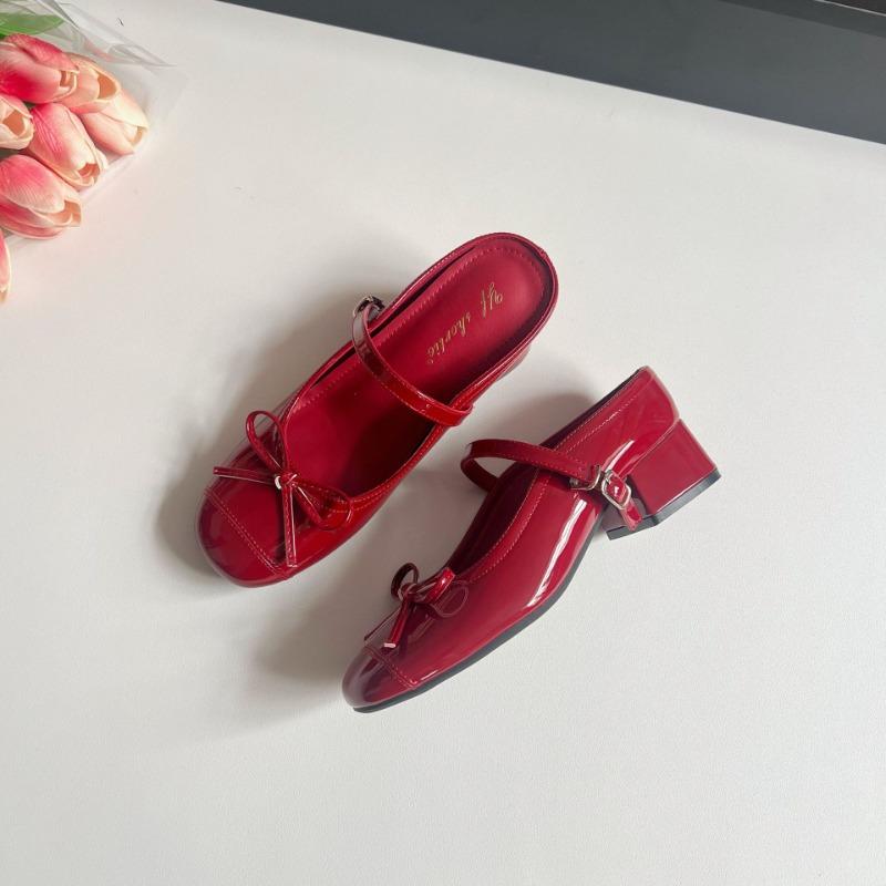 Sheepskin version~ Bow word with bag head drag women wear summer new square head thick heel sandals