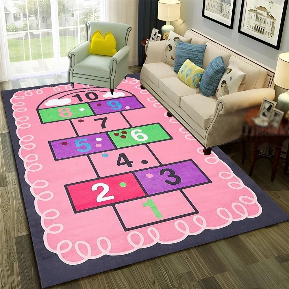 Hopscotch Child Digital Games Boy Girls Carpet Rug for Home Living Room Bedroom Sofa Doormat Decor,Non-slip Floor Mat