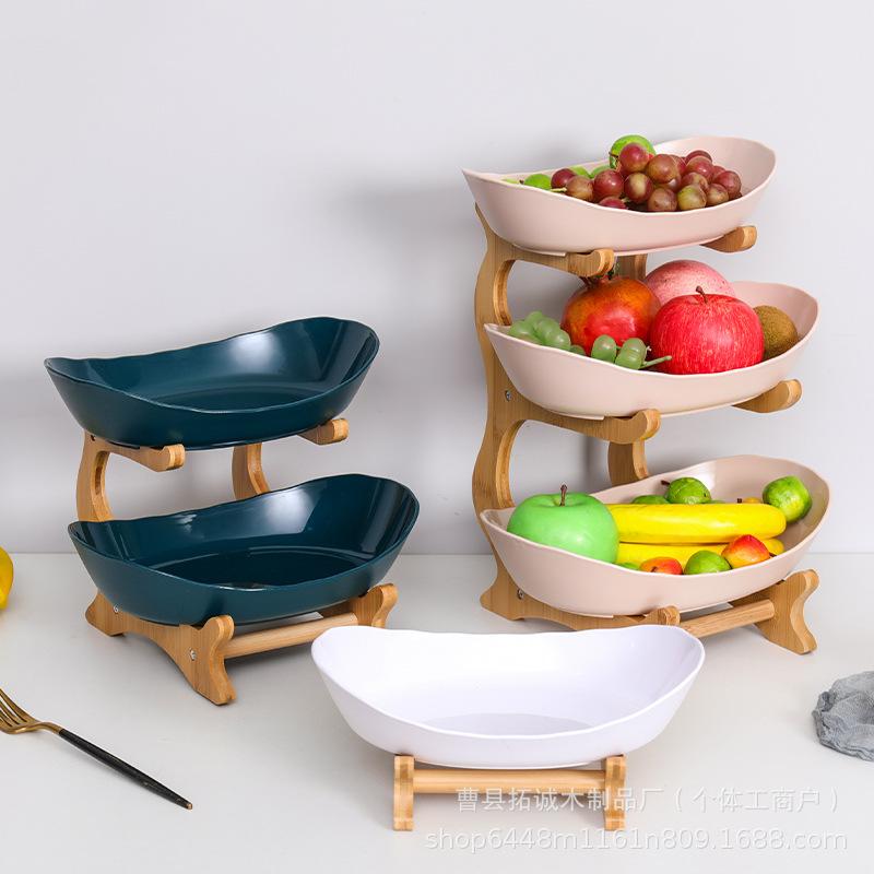 Elegant Three-Tier Bamboo Snack and Fruit Tray