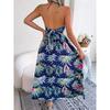 Jarní a letní květinové bez rukávů s výřezy halter dlouhé prázdninové plážové šaty pro ženy