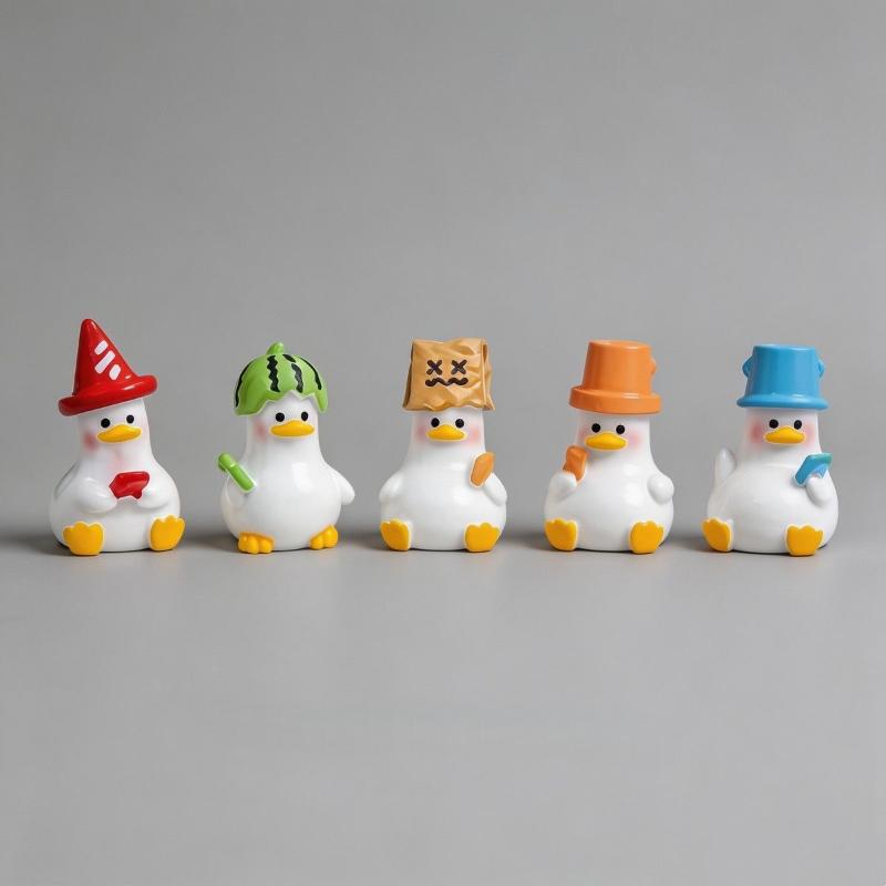 5Pcs Resin Miniatures Slacking Duck Figurines Cute Mini Duck Ornaments For Micro Landscape Decor Diy Craft Accessories
