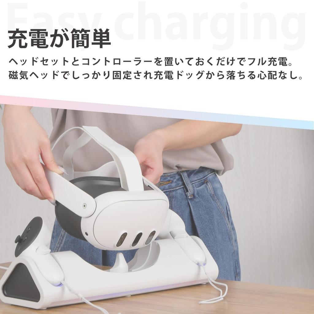 K&SGAMER VR Charging Stand for Meta Quest 3, Dock Accessory, Desktop Headset and Controller Holder, Type-C, Fast Charging, with LED Light