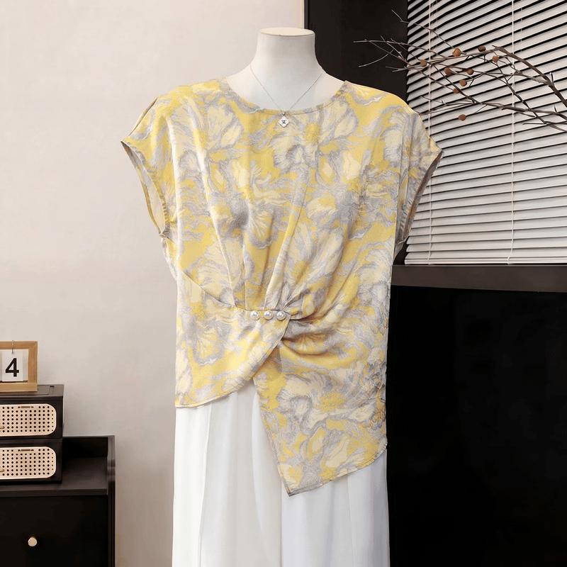 Women s Summer Irregular Hem Print T-shirt XL