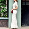 Vintage Long Length Print Long Dress Breathable Flowy High Waist Dress Puff Sleeve Dress Summer Season