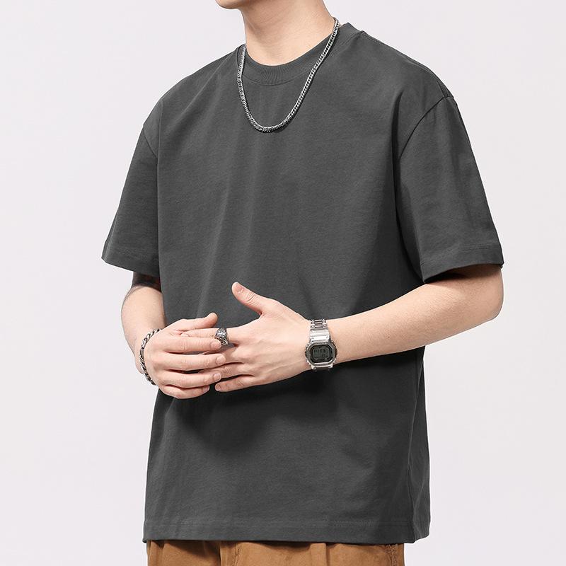 

Thin Summer Solid Color Short-sleeved American Casual Simple Round Neck Men s T-neck T-shirt Short-sleeved 4XL серый