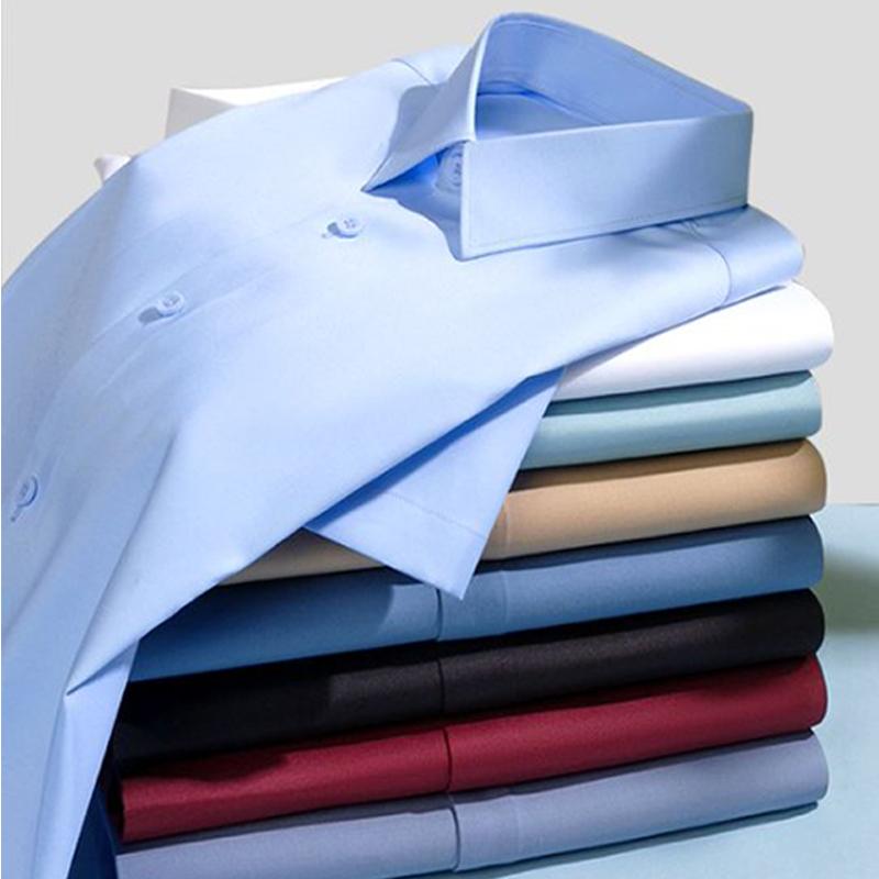 Larger Size S-6XL Mulberry Silk Men's Short Sleeve Reverse Wrinkle and Cool Comfortable Slim Social Business Formal White Shirt