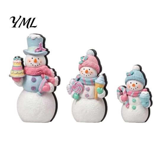 Reusable Holiday Table Settings 3Pcs Christmas Wooden Tabletop Decor, Cute Snowman Gingerbread Man Figurines, Ornaments Centerpiece, Rustic for Mantel