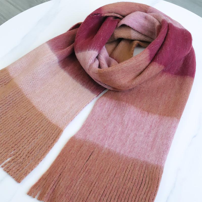Трехцветный вязаный шарф в корейском стиле: Женский толстый зимний шарф-манишка
